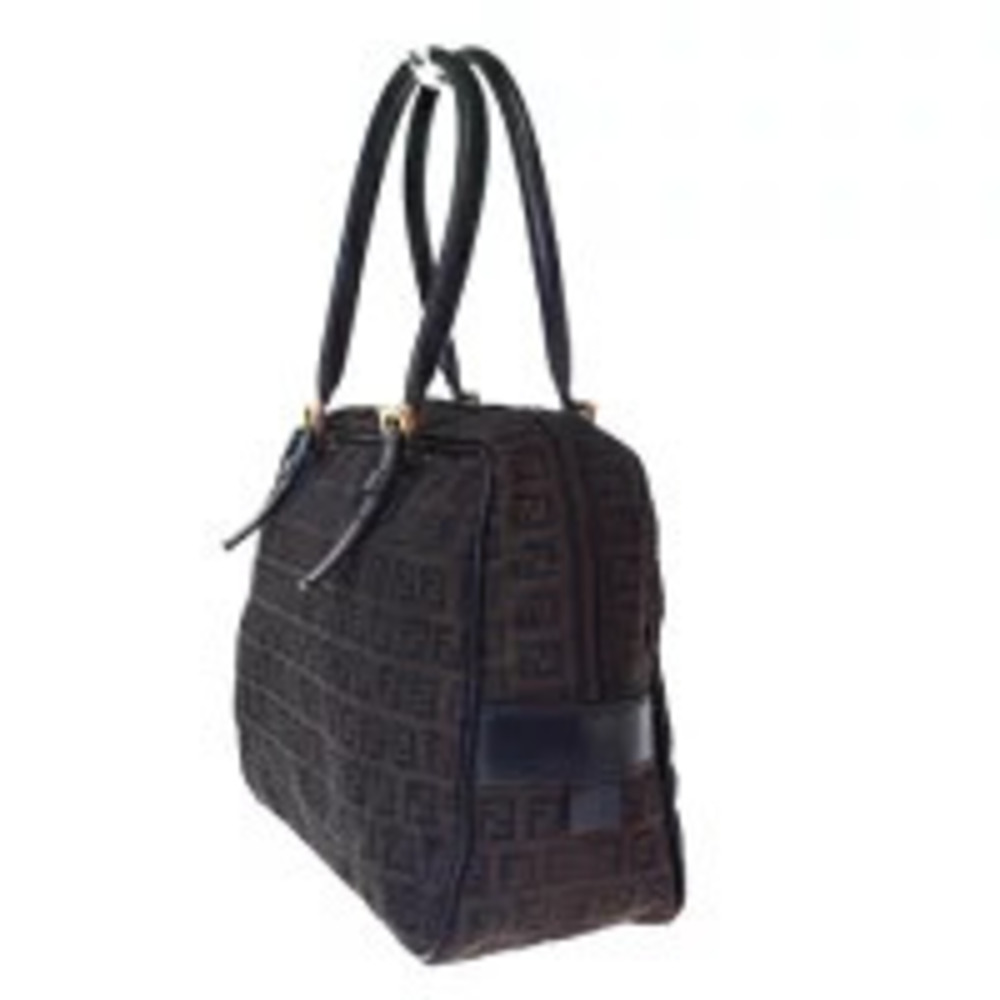 Fendi Canvas Zucca Leather Brown Shoulder Black Bag Brown Black